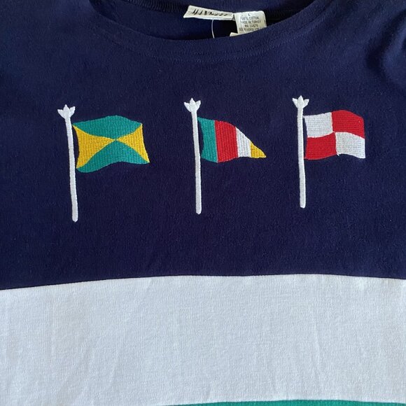 NWT Vintage Jason Maxwell Womens Large Sweater Navy Stripes w Flags 100% Cotton - Picture 4 of 8